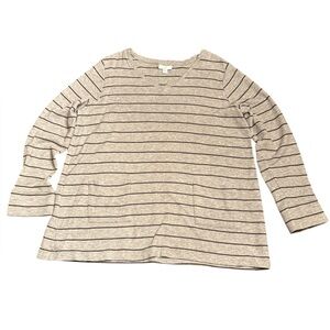 J. Jill women’s ribbed textured V neck tunic top gray patch pockets striped Sz L